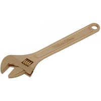 Sealey NS067 non-sparking adjustable wrench, bronze color, 250mm length, with a hole at the handle's end.