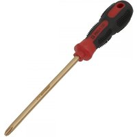 Sealey non-sparking Phillips screwdriver, brass shaft, black and red ergonomic handle, #3 tip, 150mm length.