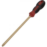 Non-sparking Phillips #4 screwdriver, 200mm, with a brass shaft and black and red ergonomic handle.