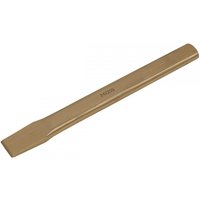 Non-sparking Sealey chisel, bronze color, flat blade, 24x250mm, rectangular handle, engraved with "Sealey".