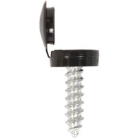 Sealey number plate screw with black flip cap, silver threaded screw, and hinged black cover.