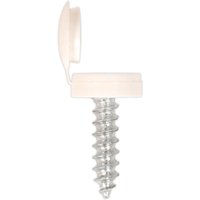 Sealey number plate screw with white flip cap, metallic screw with a hinged plastic cover for secure fastening.