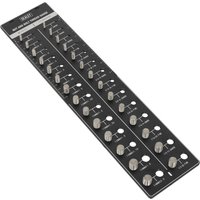 Black Sealey Nut and Bolt Thread Checker Gauge with labeled holes and metal thread checkers.