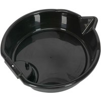 Black Sealey 8ltr oil drain pan with a spout and molded handle, circular design with a smooth interior surface.
