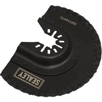 Black Sealey oscillating multi-tool grout segment saw blade with semi-circular shape and textured cutting edge.