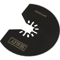 Black Sealey oscillating multi-tool blade with segmented edge and central mounting holes for metal and wood cutting.