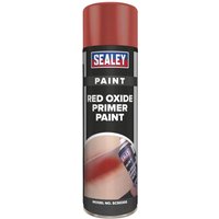 Sealey Oxide Primer Aerosol Spray Paint, red cap, black label with product details and Sealey logo.