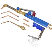 Sealey Oxy Acetylene torch set with blue handle, brass fittings, and multiple copper nozzles.