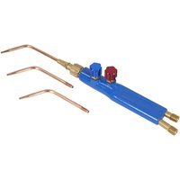 Blue Sealey oxyacetylene welding torch set with three copper nozzles and red and blue control knobs.