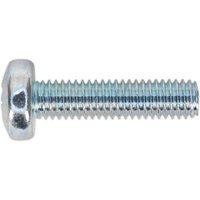Silver Sealey pan head Pozi machine screw with threaded shaft and rounded top.