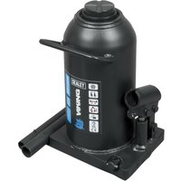 Black Sealey PBJ20S bottle jack, 20 tonne capacity, with a cylindrical body, carrying handle, and hydraulic pump.