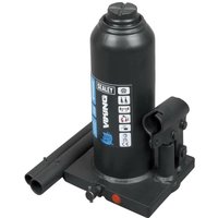 Black Sealey PBJ8S bottle jack with 8-tonne capacity, cylindrical body, side handle, and safety valve.
