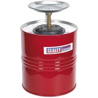 Red Sealey PC38 plunger can with 3.8L capacity, featuring a metal spring-loaded lid and Sealey logo on the side.