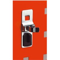 Sealey PerfoWall Panel Spring Clip, silver metal with black plastic base, mounted on red perforated panel.