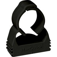 Black Sealey pipe clip for SharkBite Speedfit Systems with a rounded top and ribbed base design.