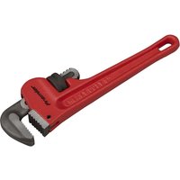 Red Sealey pipe wrench with adjustable jaw and textured grip handle.