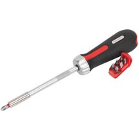 Sealey Platinum Series ratchet screwdriver with black and red handle, fine tooth mechanism, and 7 interchangeable bits.