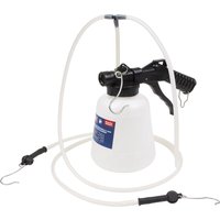 White Sealey pneumatic vacuum brake bleeder with black handle, clear hoses, and hooks for caliper and clutch bleeding.