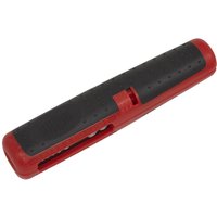 Red and black Sealey pocket wire stripper with a compact, cylindrical design and textured grip.