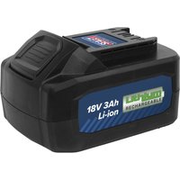 Black Sealey 18V 3Ah Li-ion battery with blue label for CP400LI and CP440LIHV, compact design with charging contacts.