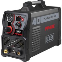 Sealey PP40E Plasma Cutter Inverter, black and red with gauges, controls, and Sealey branding on the side.