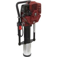 Red and black Sealey PPD100 2 Stroke Petrol Post Driver with handle and cylindrical base.