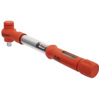 Orange Sealey Premier 1/2" drive insulated torque wrench with a silver shaft and clear measurement window.