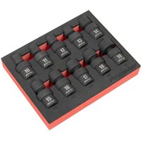 "Sealey Premier 10 Piece 3/8 Drive Socket Set in black foam tray with red base, featuring various socket sizes"