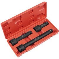 Sealey Premier 3-piece black impact socket extension bar set in a red plastic case with secure slots.