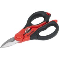 Red and black Sealey Premier Heavy Duty Electricians Shears with curved stainless steel blades and ergonomic handles.