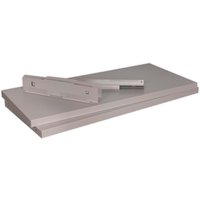 Gray Sealey Premier metal shelf with mounting brackets for industrial cabinets, rectangular and sturdy design.