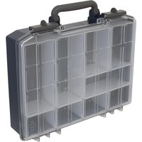Clear Sealey storage case with black handle, featuring multiple transparent removable containers.