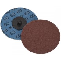 Two Sealey sanding discs, 75mm, 60 grit; one brown abrasive surface, one blue with black "60" print and quick-change attachment.