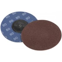 Sealey PTCQC7580 sanding discs, 75mm, 80 grit, pack of 10, brown abrasive surface with blue backing and quick-change feature.