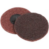 Red Sealey 75mm quick-change preparation pads, medium grit, round shape, pack of 10 with black attachment center.