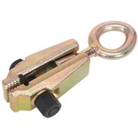 Gold Sealey pull clamp with serrated jaws, black adjustment screws, and a circular ring handle.