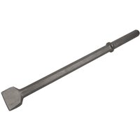 Sealey chisel 75x620mm with 1-1/4in hex, long steel shaft, flat wide blade, gray finish.