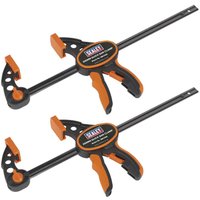 Sealey QBC3002 Quick Bar Clamp set, 300mm, black and orange with ergonomic grip and quick-release trigger, 2 pieces.