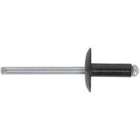 Black large flange aluminium rivet with silver shaft, 4 x 10mm, by Sealey, pack of 200.