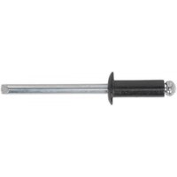 Black aluminum rivet with a standard flange, 4 x 10mm size, featuring a silver shaft, pack of 200 by Sealey.