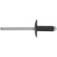 Black large flange aluminium rivet with silver shaft, 4 x 14mm, by Sealey, pack of 200.