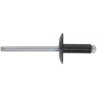 Black large flange aluminium rivet with silver shaft, 4.8 x 14mm, pack of 200 by Sealey.