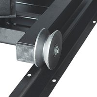 Black metal Sealey rails with a circular wheel attachment for HBS97 Headlamp Beam Setter.