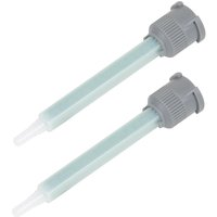 Gray Sealey adhesive mixing nozzles with ribbed caps and clear tapered tubes for rapid set MMA applications.