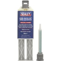Sealey Rapid Set MMA Adhesive, dual syringe with blue label, gray nozzles, and clear mixing tip.