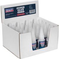 Sealey Rapid Set Super Glue in white bottles with red and blue label, displayed in a white cardboard box.