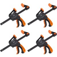 Black and orange Sealey ratchet bar clamps, pack of 4, with ergonomic handles and adjustable jaws.
