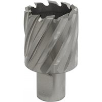 Silver Sealey Rotabor Cutter HSS with spiral flutes, 35mm diameter, 25mm cut depth, cylindrical shank.