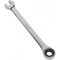 Silver Sealey 10mm ratchet combination spanner with open-end and ring ratchet, polished chrome finish.