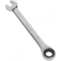 Silver Sealey 14mm ratchet combination spanner with open-end and ratcheting ring end.
